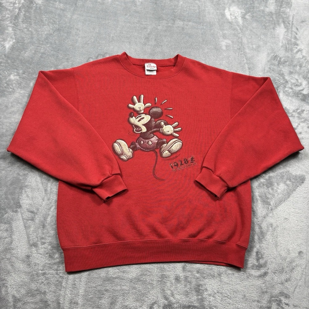 Vintage The Disney Store Mickey Mouse Crewneck Sweatshirt Red Medium Steamboat